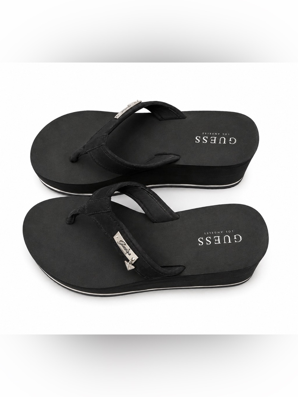 GUESS Black Platform Wedge Flip Flop Sandals Women’s Size 9 - Picture 3 of 4